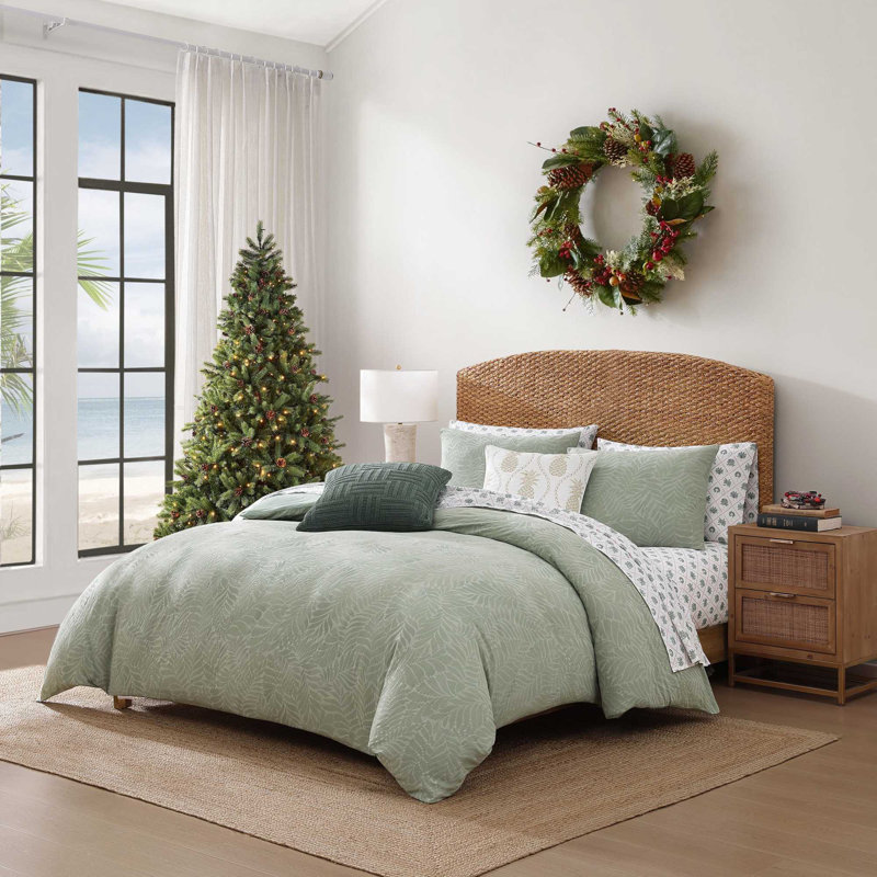 Tommy Bahama Printed Percale Cotton Sheet Set, Queen Sheet Set with 2 Pillowcases, Green Tee Time 
