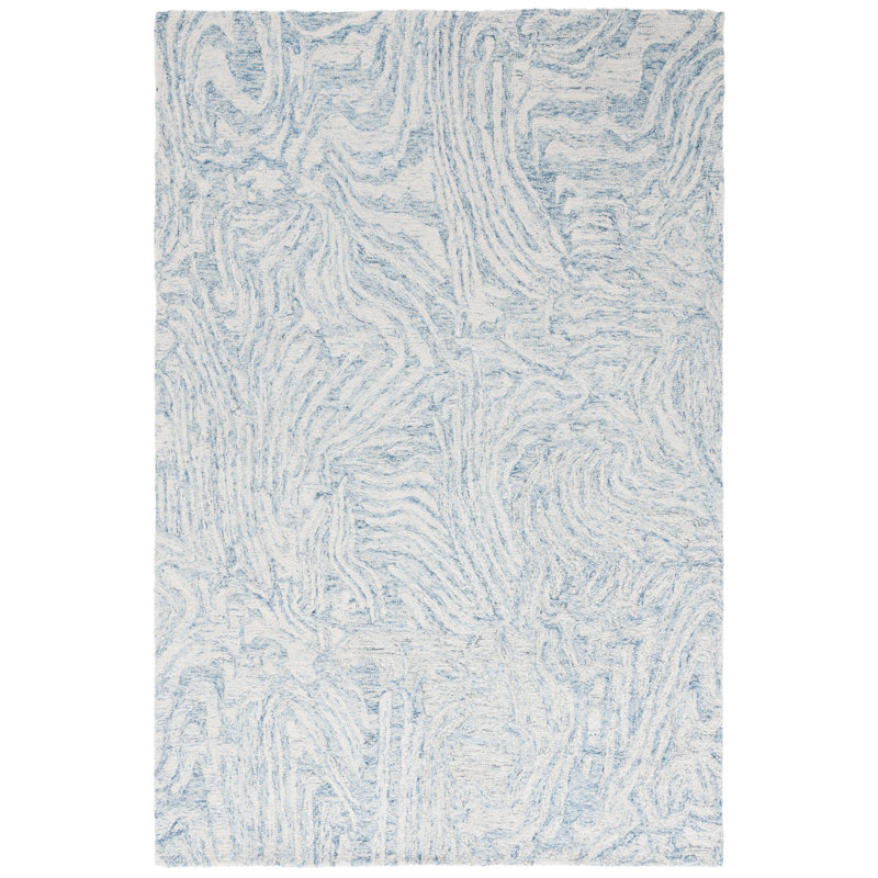 Moumna Ebony Hand Tufted Wool/Cotton Abstract Rug in Ivory/Light Blue, Rectangle 8' x 10'