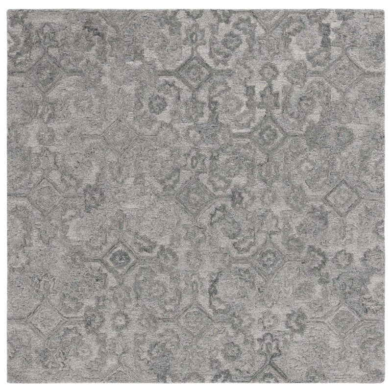 Tapis gris touffeté à la main Marnell, Carré 6 pi