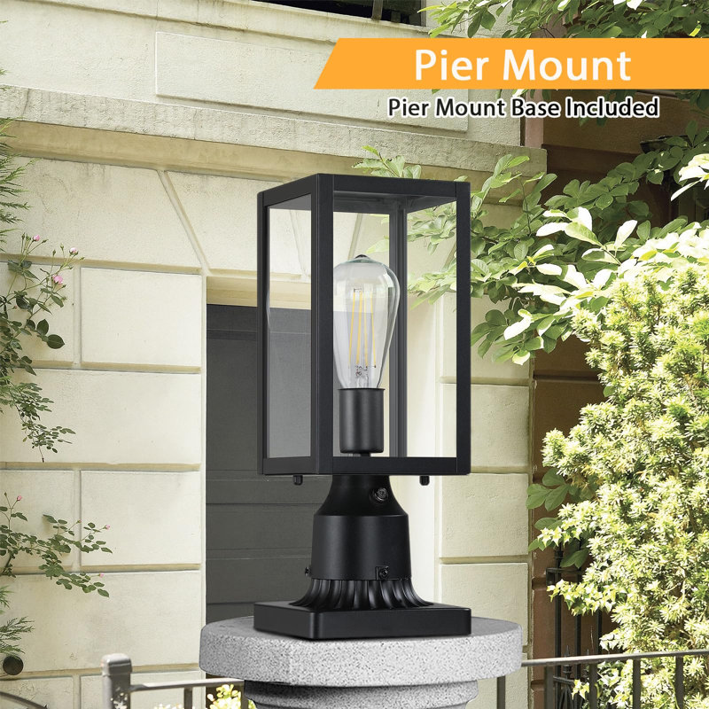 Lot de 2 lampes de poteau extérieures à allumage automatique crépusculaire avec support de fixation sur pilier, noires