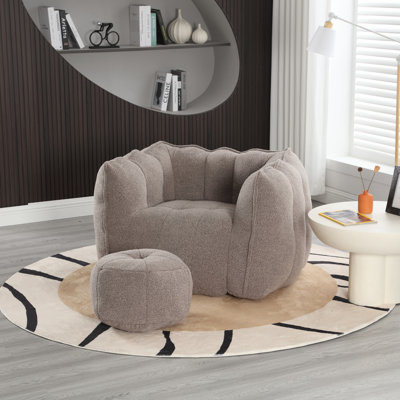 Pouf poire en chenille couleur café avec repose-pieds pour adultes - Grand fauteuil inclinable en mousse à mémoire de forme
