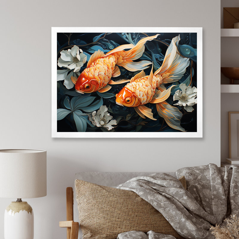" Fishing Harmonious Hues I ", 30" H x 40" W x 1.5" D, White Single Picture Framed