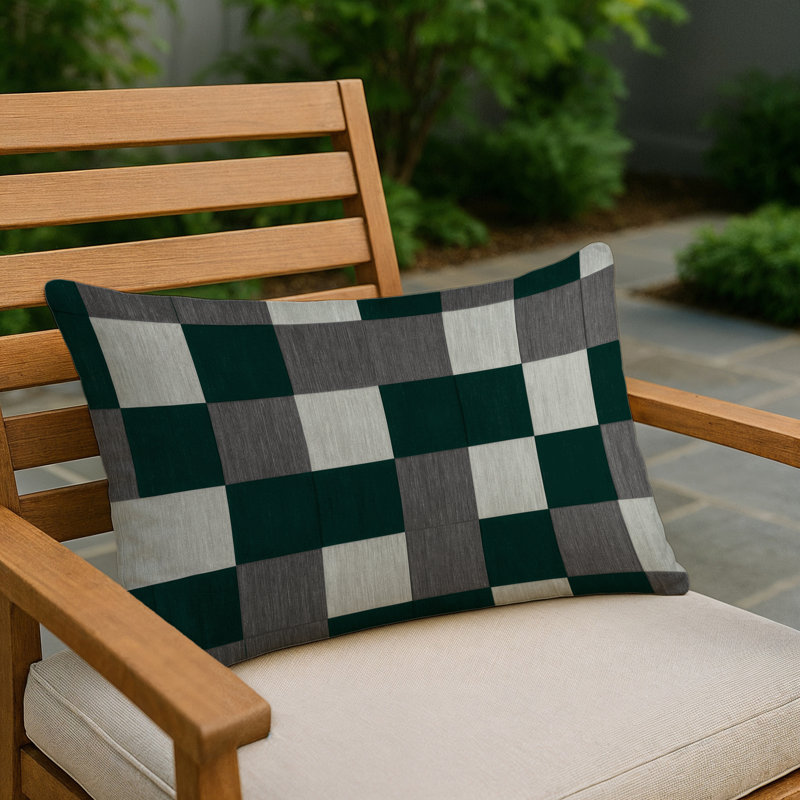 Coussin décoratif intérieur et extérieur ArtDeco, Rectangulaire H 18 po x l 25 po, Vert à carreaux 199