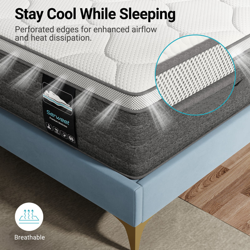 Hybrid Memory Foam Mattress With Fiberglass Free For Cooler Sleep Supportive & Pressure Relief, Medium Firm, Twin, 8"