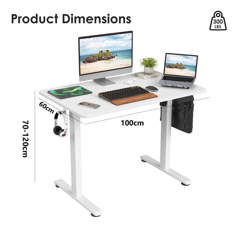 STARY Electric Standing Desk Adjustable Height Sit Stand Home Office Desk with Splice Board, 45" H x 24" W x 40.55" D, White