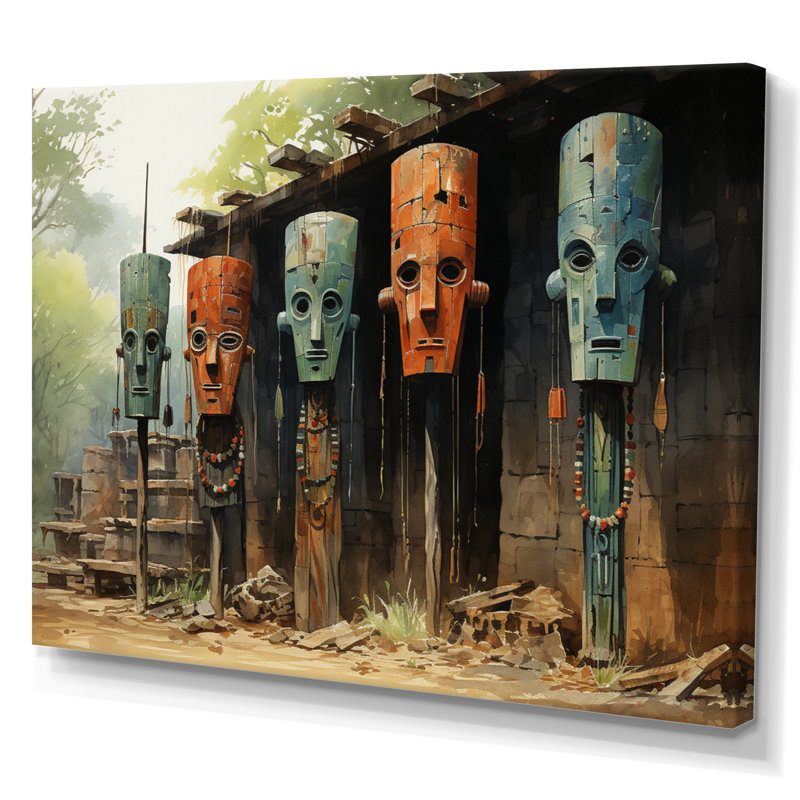 «Maezy African Tribes Dogon Mask II», reproduction sur toile, H 16 po x l 32 po x P 1 po, Toile tendue