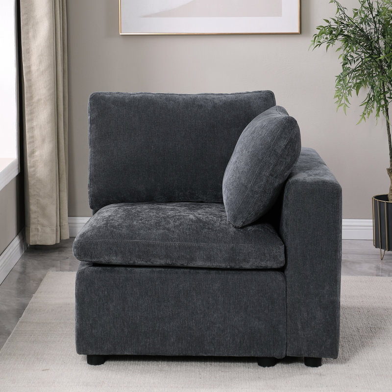 Fauteuil Chenille gris, modulaire et orienté vers la droite