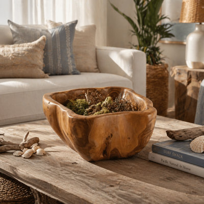 Decorative Wooden Abstract Bowl For Home Decor - Modern Accent Bowl Ideal For Coffee Table Decor, Entryway, Or Console Table Display - 6", Brown