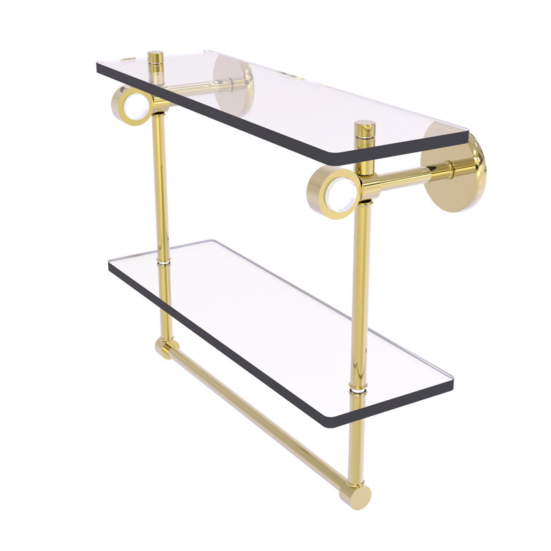 Tablette murale en verre double meuble-lavabo Margolis, H 12,8 po x l 16 po x p 5,6 po, Laiton non laqué