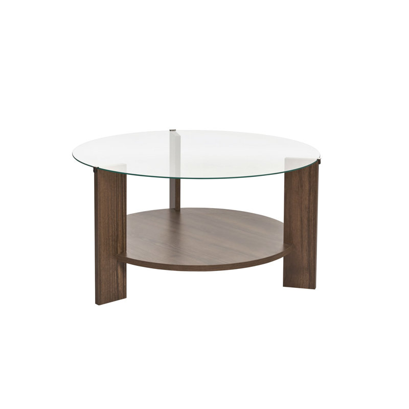 Modern Coffee Table with 100% Tempered Glass Top, Walnut & Transparent Finish, 75 x 40 x 75 cm, Durable 100% Melamine Coated Particle Board Frame, Supports up to 15 kg