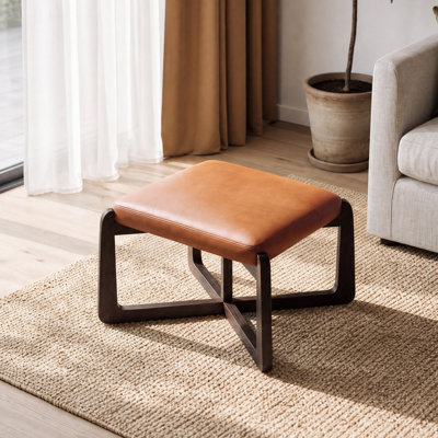 24" Wide Faux Leather Upholstered Square Ottoman