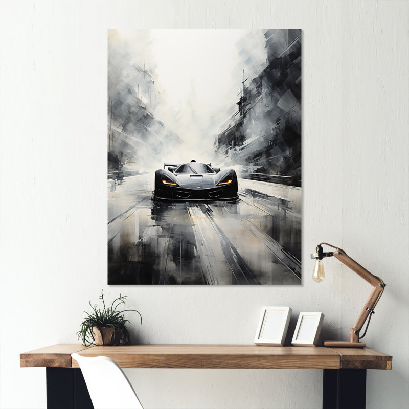 Gris, voiture de course minimaliste I - art mural en métal, H 20 po x l 12 po x P 1 po