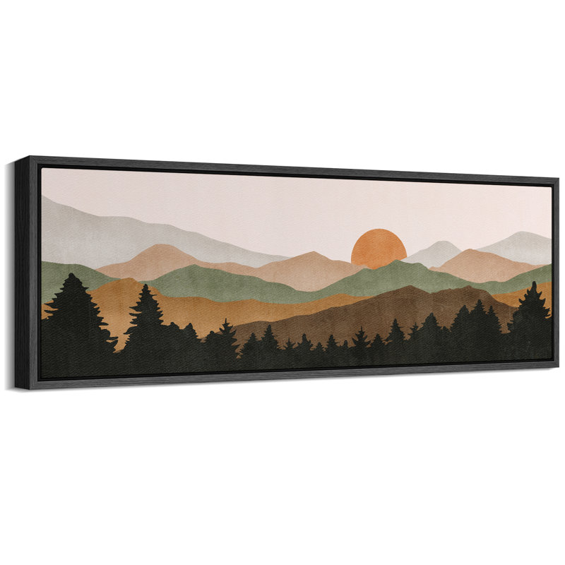 Soleil, montagne, paysage, abstrait, montagne, contours, coucher de soleil, paysage, H 20 po x l 60 po