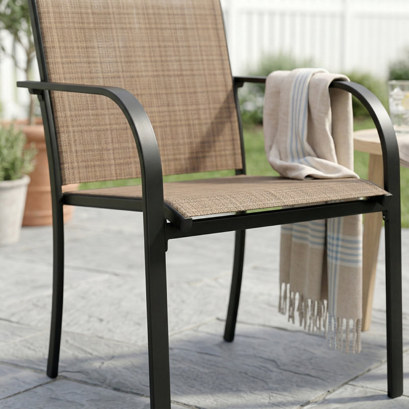 Chaises de salle à manger d'extérieur empilables en patio Textilene, Brun