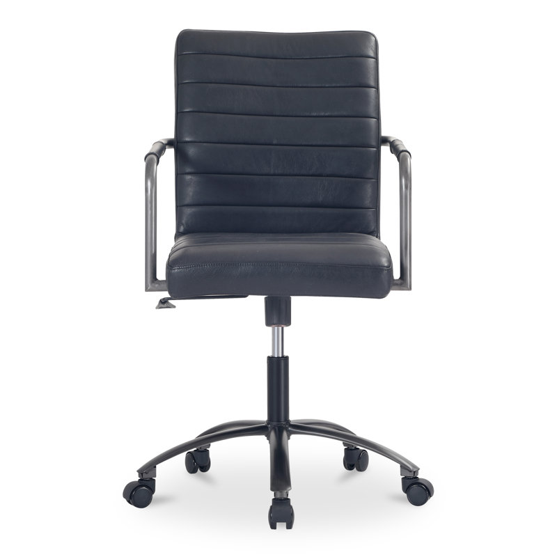 Roy Leather Swivel Office Chair, Dark Blue