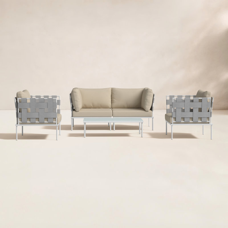 Modway Harmony 5 Piece Outdoor Patio Aluminum Sectional Sofa Set, Beige