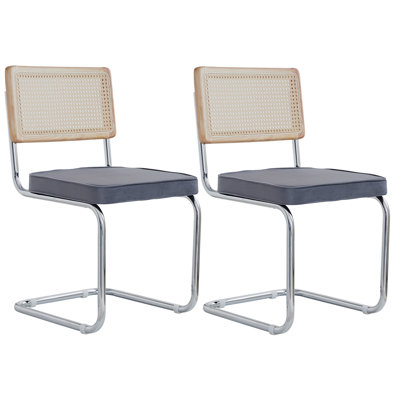 Chairs - Scandinavian Velvet Dining Chair - Rattan Back Chair - Metal Legs
