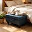 Repose-pieds de 28,5 po de large en similicuir bleu denim, tabouret à usages multiples pour le salon, la chambre à coucher et le vestibule-1920866262