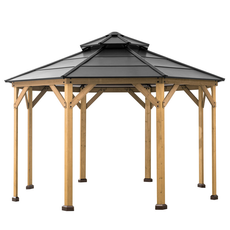 Cedar Wooden Gazebo EGGI - 3.96m x 3.96m, Anthracite, Black