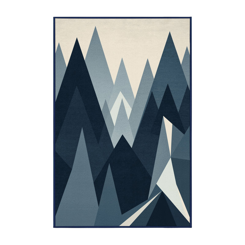 Soft Plush Tonnele Minimalist Geometric Area Rug in Grey – Navy Binding, 2x4