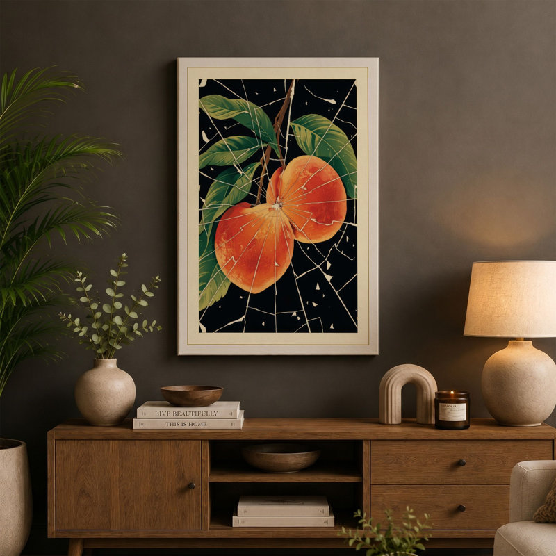 Oranges and Stars Botanical - Wrapped Canvas, 18x12 - 45.7 x 30.5 cm, Terracotta Border