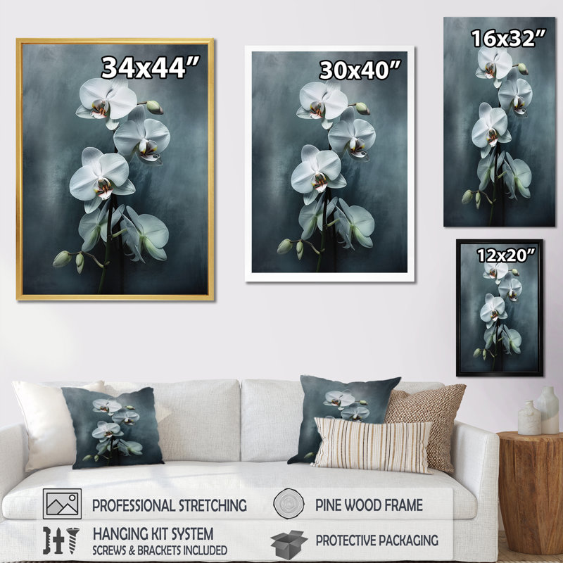 " White Black Exotic Orchids II ", 32" H x 24" W x 1" D, Gold Floater Framed