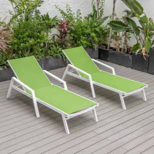 Marlin Outdoor Patio Reclining Chaise Lounge Arm Chair with Powder-Coated Aluminum Frame- Breathable Sling Mesh Fabric, Adjustable Backrest