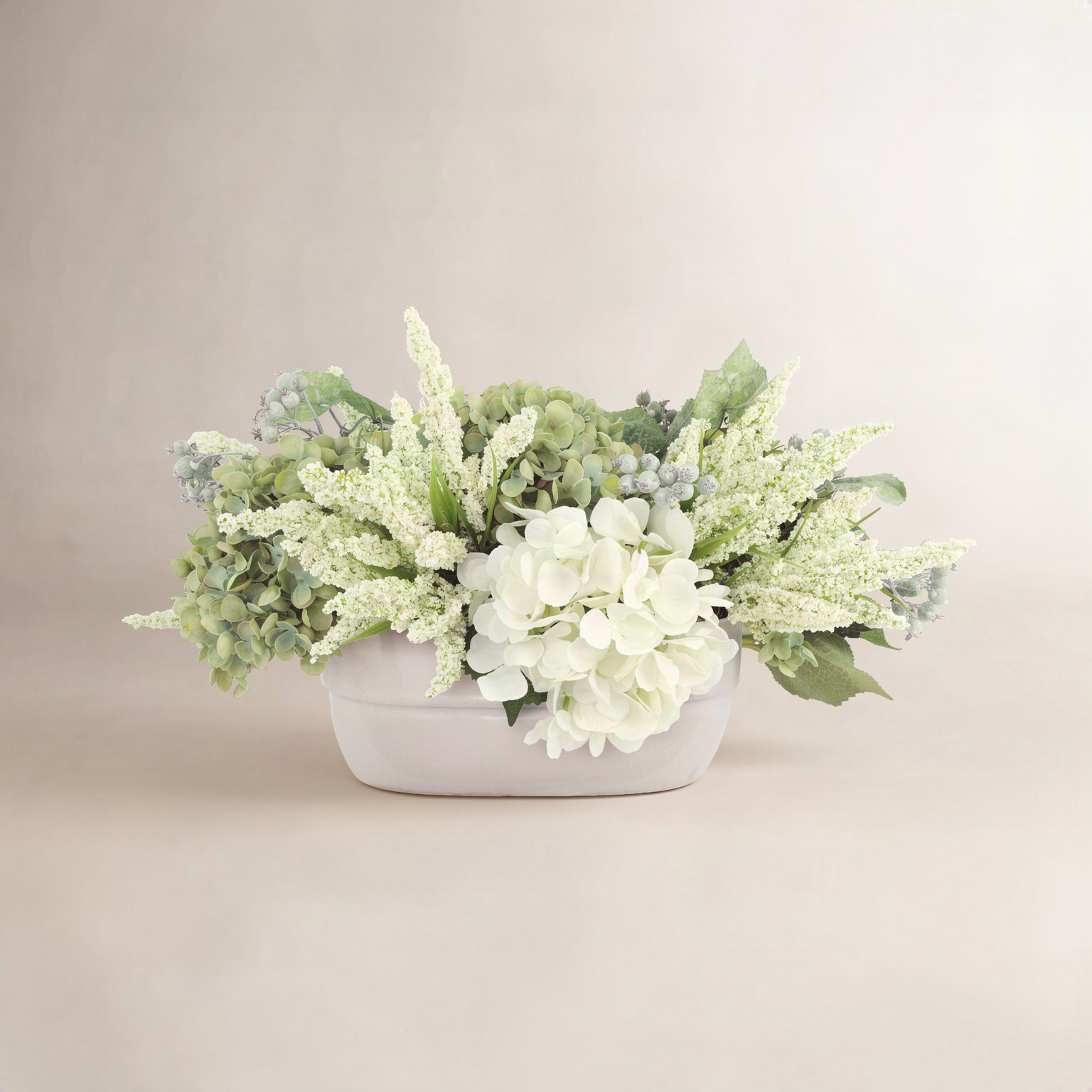 Allan Hydrangea Floral Arrangement, White/Green