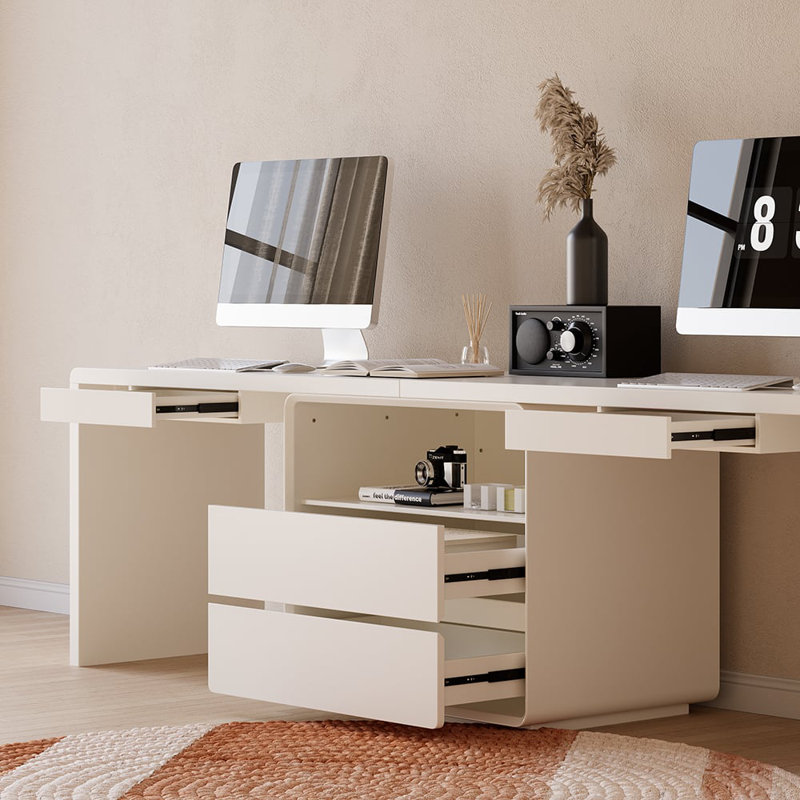 Bureau de jeu 94,5 po pour 2 personnes, bureau d'ordinateur long avec 4 tiroirs, bureau pour 2 personnes avec rangement pour le bureau personnel