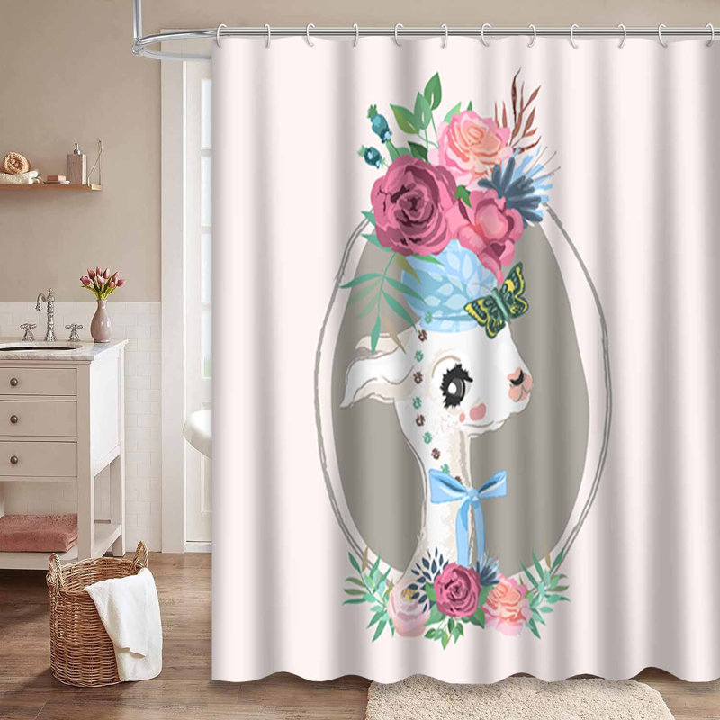 Rideau de douche imperméable à motif floral Alpaca Blooms avec 12 crochets, L 72 po x l 84 po