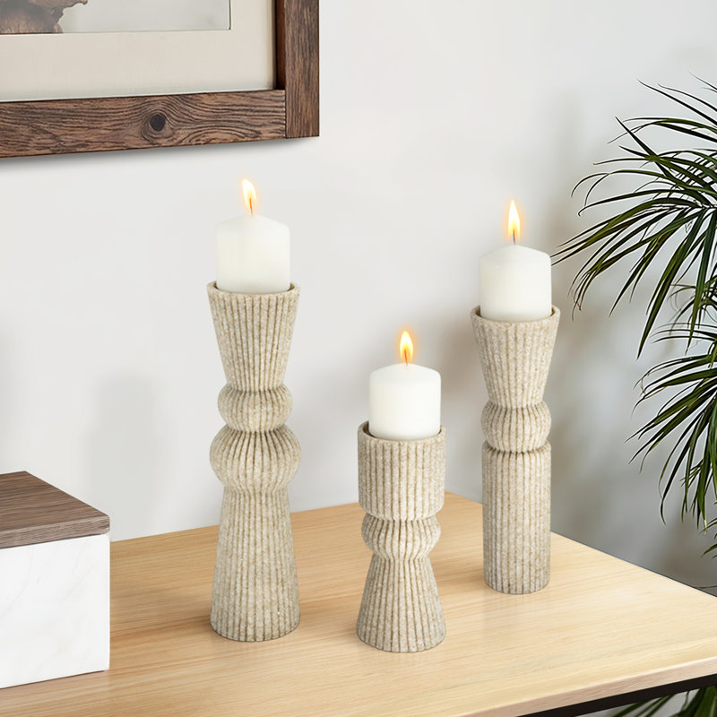 Sagebrook Home 3-Pieces Flowood Brown Quartz Resin Candlestic