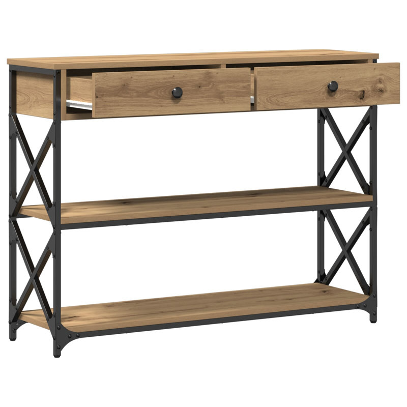 Console en bois d'ingénierie et acier 100 x 28 x 75 cm, Chêne artisanal