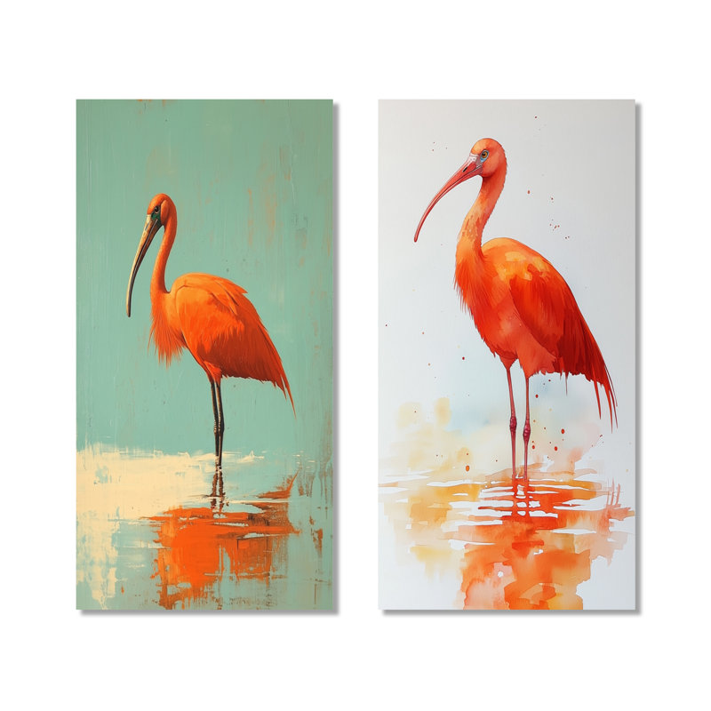 "Scarlet" "Reflection I" - Art sur toile 2 panneaux, H 28 po x l 25 po, Toile tendue