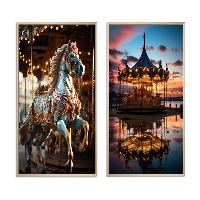 «Carousel Carousel Bliss», 2 pièces sur toile, H 40 po x l 40 po, Encadrement brun