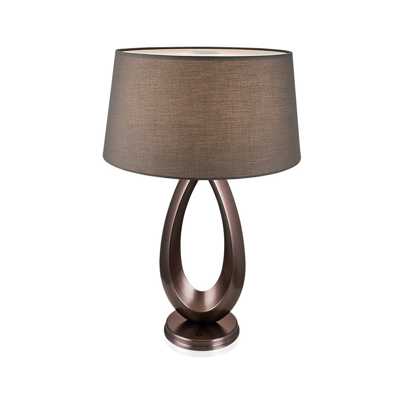 Metal USB Table Lamp, 20.59" H x 13.39" W x 13.39" D, Brown, Amethyst Bronze