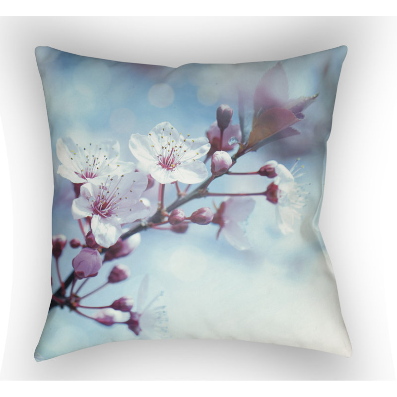 Indoor/Outdoor Floral Throw Pillow, 18" H x 18" W x 4" D, Blue