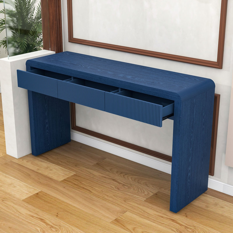 Console Table With 3 Drawers, Navy