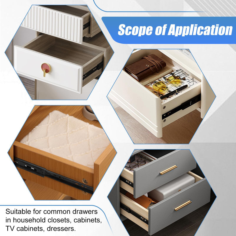 22 Inch Drawer Slides 6 Pairs (12Pcs) Full Extension Ball Bearing Drawer Slides 3 Fold Full Stretch Side Mount Drawer Slides 100 LB Capacity Drawer Slide 22" Black