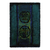 Vintage Swedish Rya Rug, Bold Scandinavian Motifs In Teal Blues - Rug & Kilim