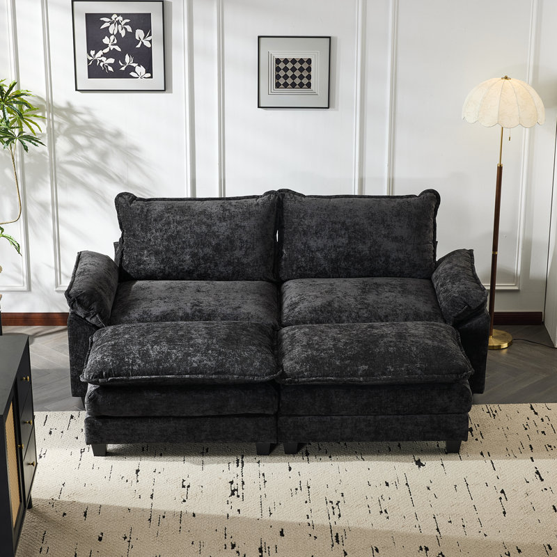 86.2'' W Double Layer Cushion  Chellie Loveseats With Two Ottoman, Black