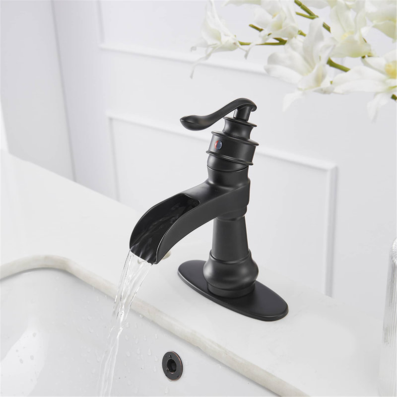 Robinet pour salle de bain à poignée simple avec drain, Noir mat