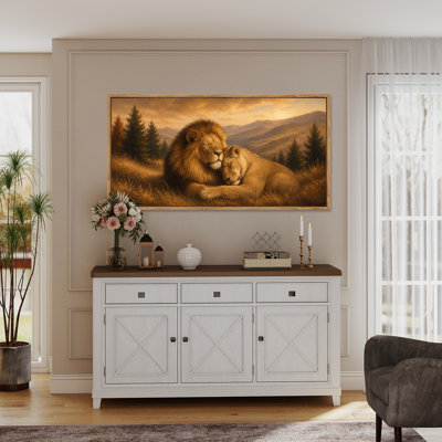 Sleeping lions in golden light Framed Wall Art, Ready to Hang, 60 x 30 Inches