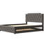Grand lit rembourré avec lit gigogne simple et chargeurs, tissu en lin gris
