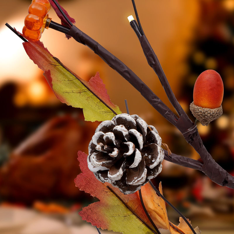 2 Pack of 24-Inch LED Lighted Artificial Fall Oak Maple Pumpkin Trees for Autumn Decor.