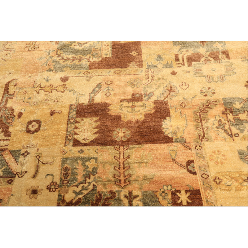 Tapis moderne beige en laine noué à la main 5 pi 11 po x 8 pi 11 po Oushak