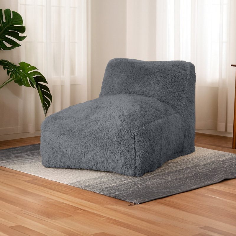 Studio Armless Faux Fur Indoor Bean Bag Lounger, Gray Faux Fur