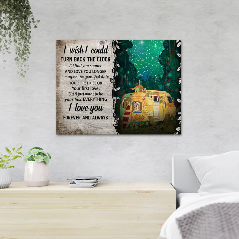 Camping On A Van In Forest - I Wish I Could - 1 Piece Rectangle Graphic Art Print On Wrapped Canvas, 24" H x 36" W x 2" D