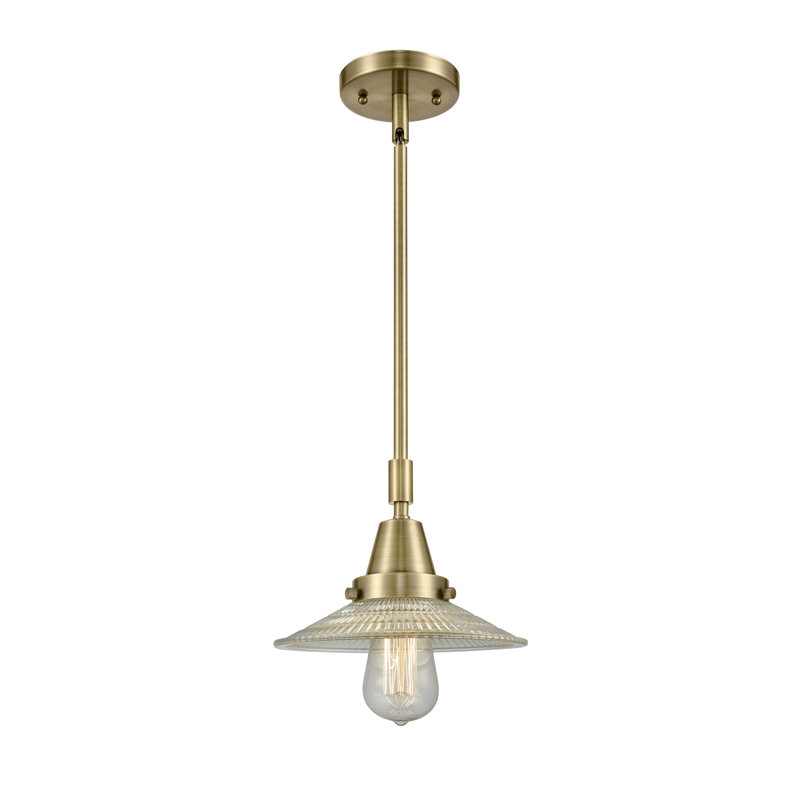 Luminaire suspendu conique à 1 lumière Cahaba, Halophane transparent, Cuivre antique, Ampoule non incluse