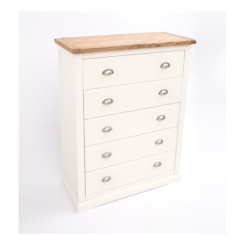 90 cm W Chest of 5 Drawers, Off White