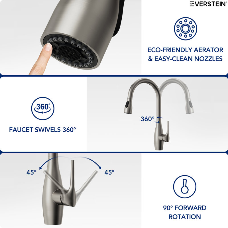 Dual Function Single Handle Pull Down Kitchen Faucet, Stainless Steel